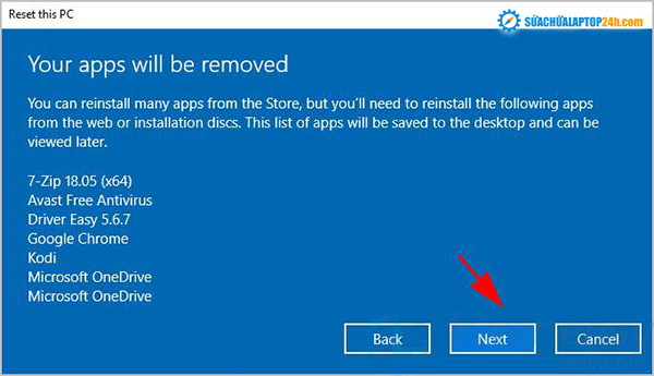 Bấm Next để tiếp tục